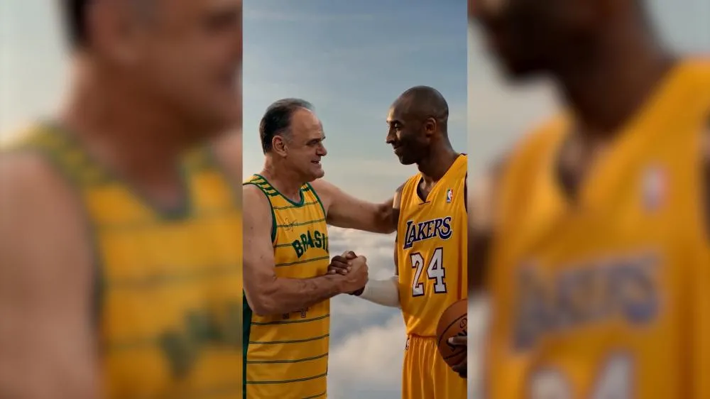 Vídeo com IA emociona ao retratar encontro entre Oscar Schmidt e Kobe Bryant após morte do ídolo